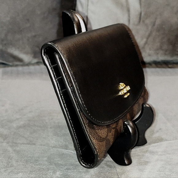 COACH SIGNATURE MONOGRAM TRI-FOLD LONG SNAP WALLET COATED CANVAS & BLACK NWOT - Picture 11 of 16